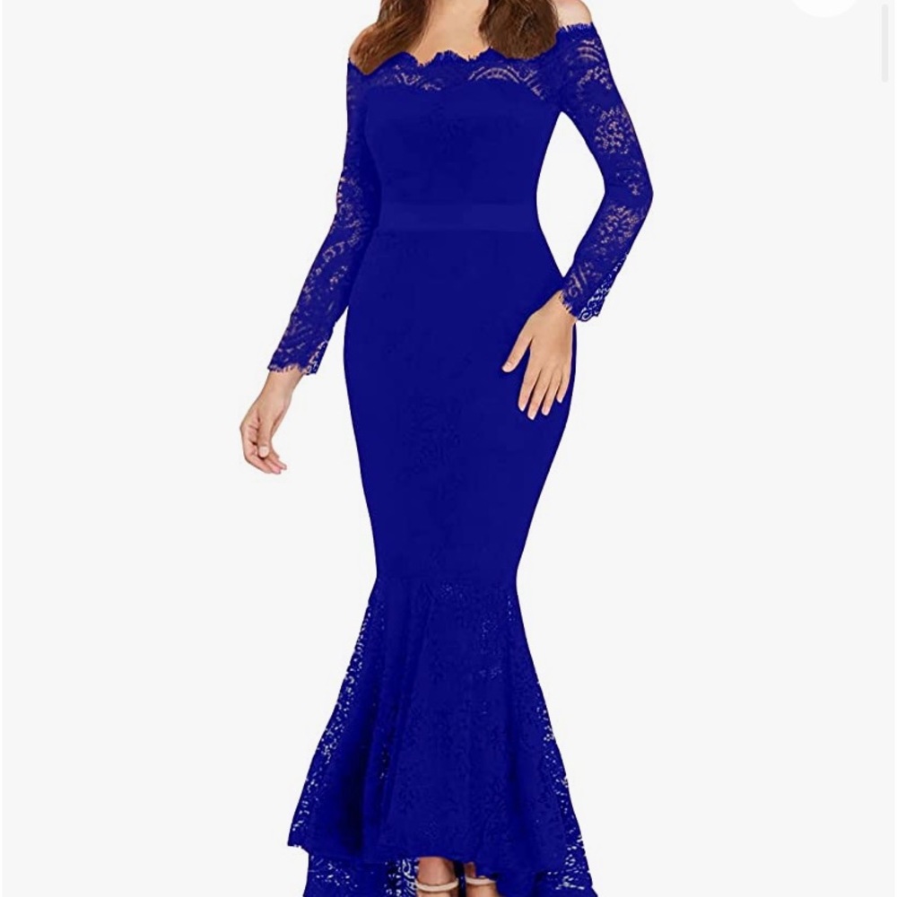 Women's Floral Lace Long Sleeve Off Shoulder Wedding Mermaid Dress
